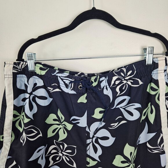 Nautica Mens Size M Floral Tropical Swim Trunks Navy & Green Mesh Lining Beach - Picture 3 of 11